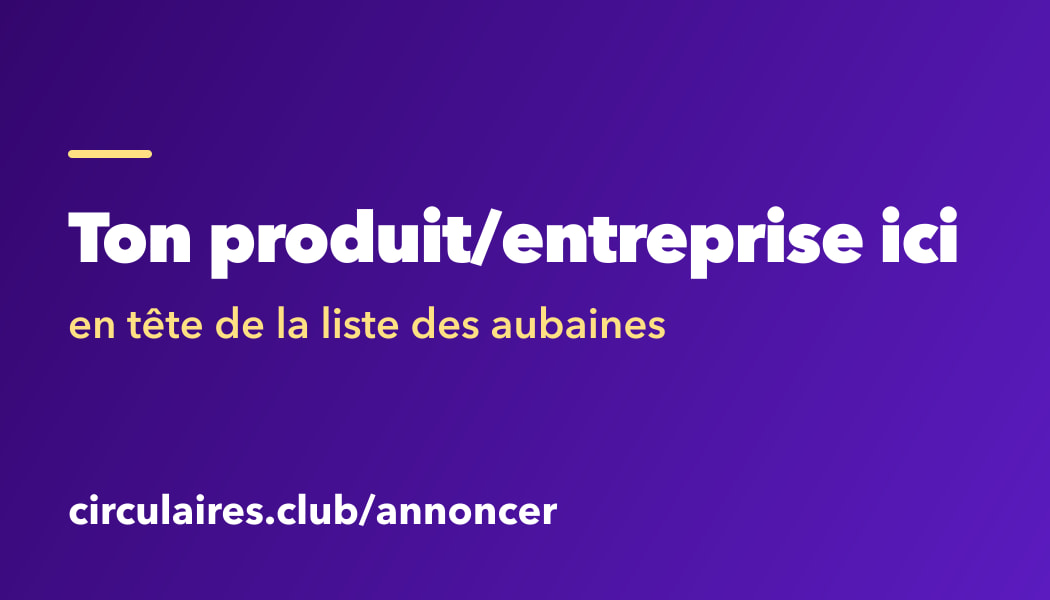 Exemple de carte d'annonceur en image : « Ton produit/entreprise ici, en tête de la liste des aubaines »
