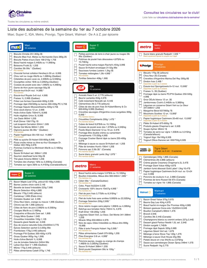 Toutes les aubaines de la semaine du 1er au 7 octobre 2026 sur une page