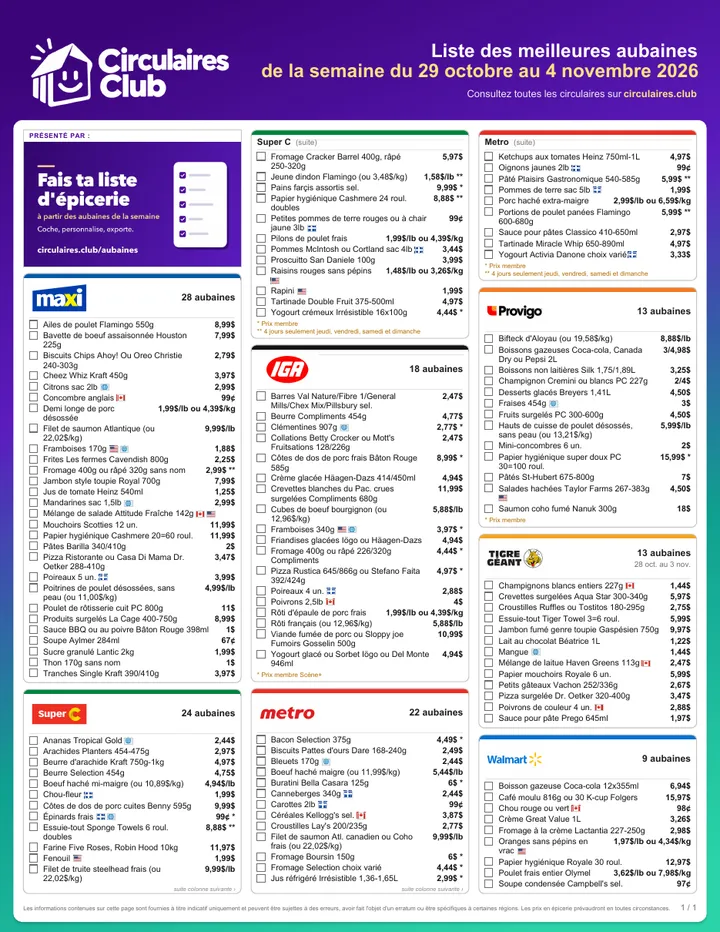 Toutes les aubaines de la semaine du 29 octobre au 4 novembre 2026 sur une page