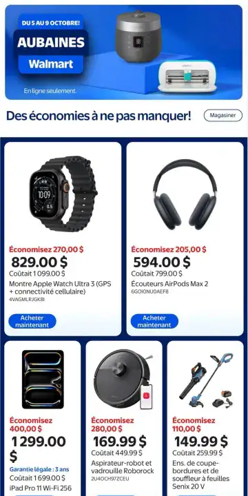Aperçu de la Cahier des aubaines Walmart du 5 au 9 octobre 2026