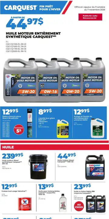 Aperçu de la Circulaire Carquest du 11 octobre au 7 novembre 2026