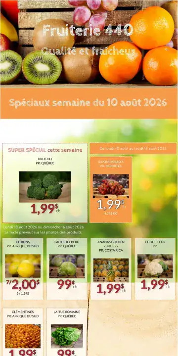 Aperçu de la Circulaire Fruiterie 440 du 10 au 16 août 2026