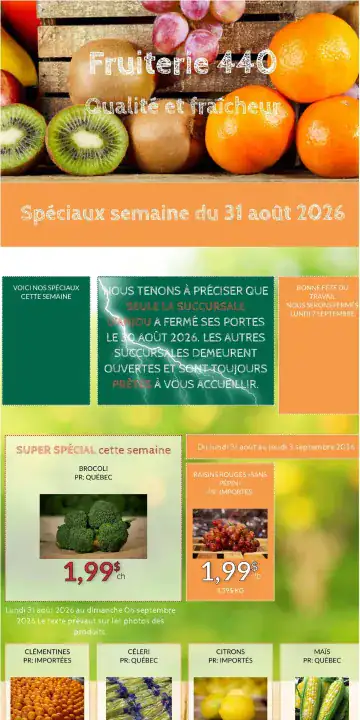 Aperçu de la Circulaire Fruiterie 440 du 31 août au 3 septembre 2026