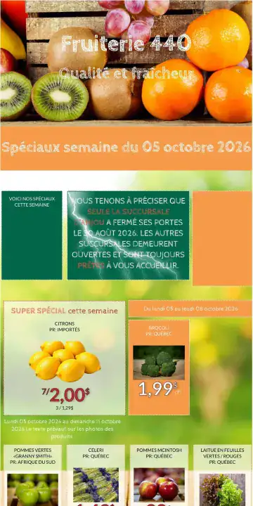 Aperçu de la Circulaire Fruiterie 440 du 5 au 11 octobre 2026