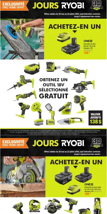 Aperçu de la Circulaire Home Depot Jours Ryobi du 28 mai au 22 juillet 2026