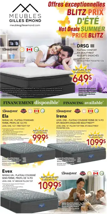 Aperçu de la Circulaire Meubles Gilles Émond Matelas du 1 au 30 septembre 2026