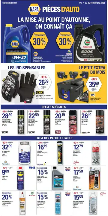 Aperçu de la Circulaire NAPA pièces d'autos du 1 au 30 septembre 2026