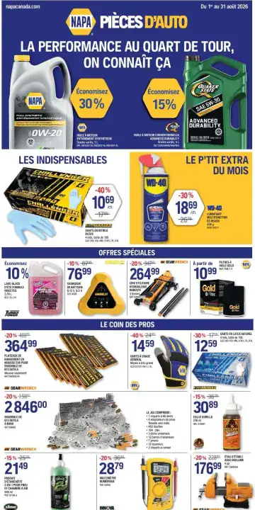 Aperçu de la Circulaire NAPA pièces d'autos du 1 au 31 août 2026