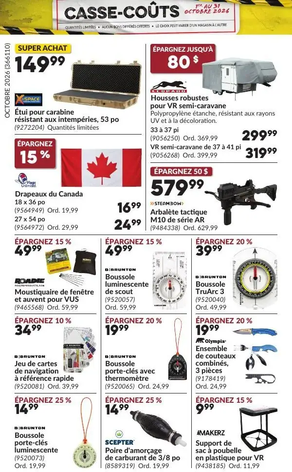 Circulaire Princess Auto Casse-Coûts du 1 au 31 octobre 2026