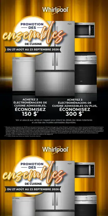 Aperçu de la Circulaire Robert Leduc Whirlpool cuisine du 27 août au 23 septembre 2026