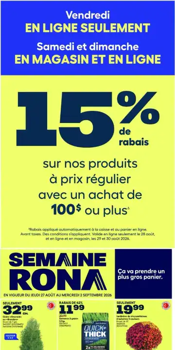 Aperçu de la Circulaire Rona du 27 août au 2 septembre 2026