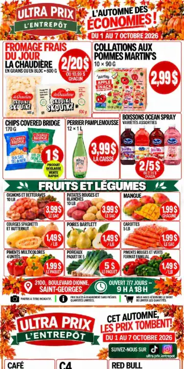 Aperçu de la Circulaire Ultra Prix L'Entrepôt du 1 au 7 octobre 2026