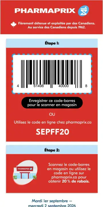 Aperçu de la Événement Pharmaprix du 1 au 2 septembre 2026