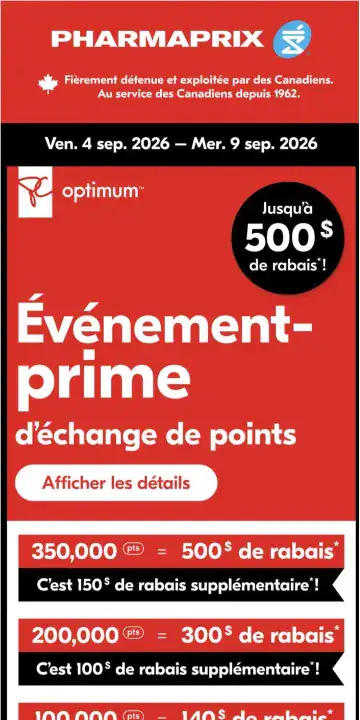 Aperçu de la Événement Pharmaprix du 4 au 9 septembre 2026