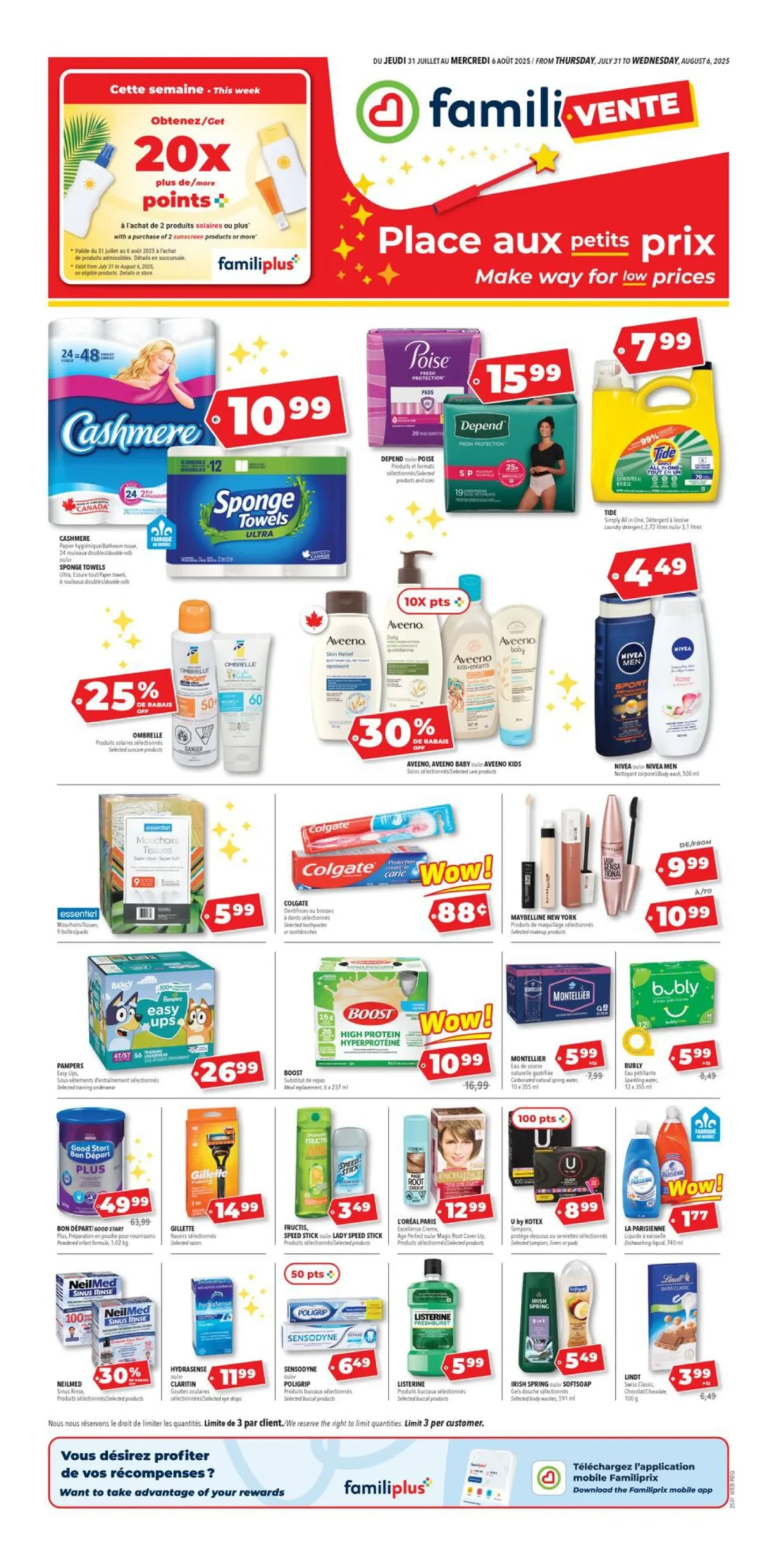 Page 1 de la Circulaire Familiprix du 31 juillet au 6 août 2025