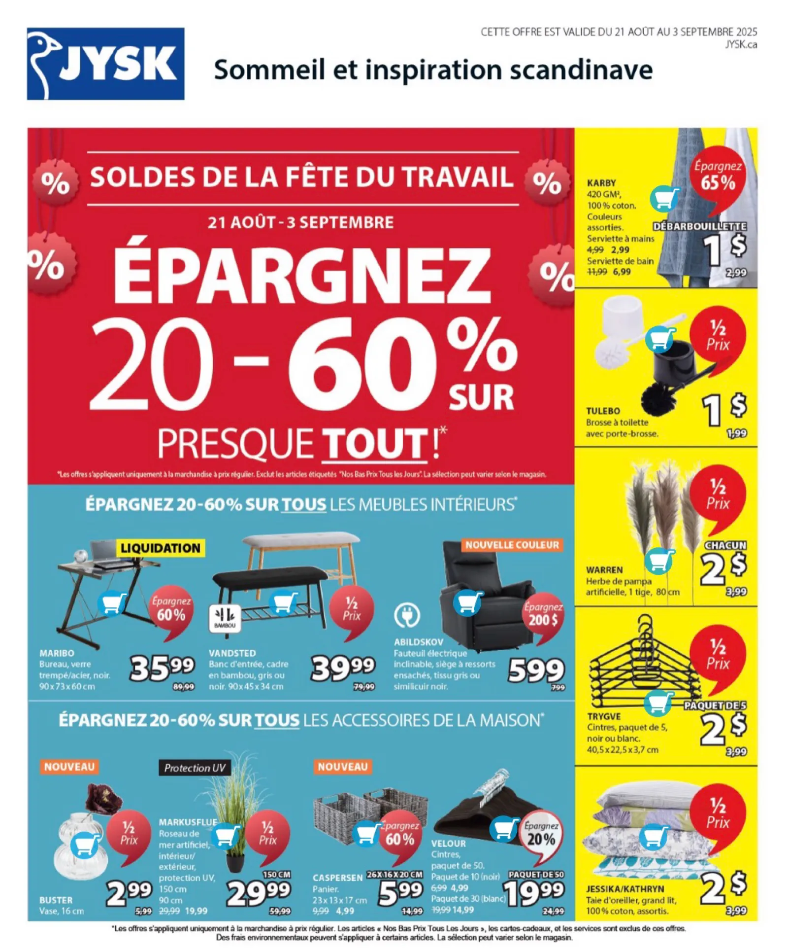 Page 1 de la Circulaire Jysk du 21 août au 3 septembre 2025