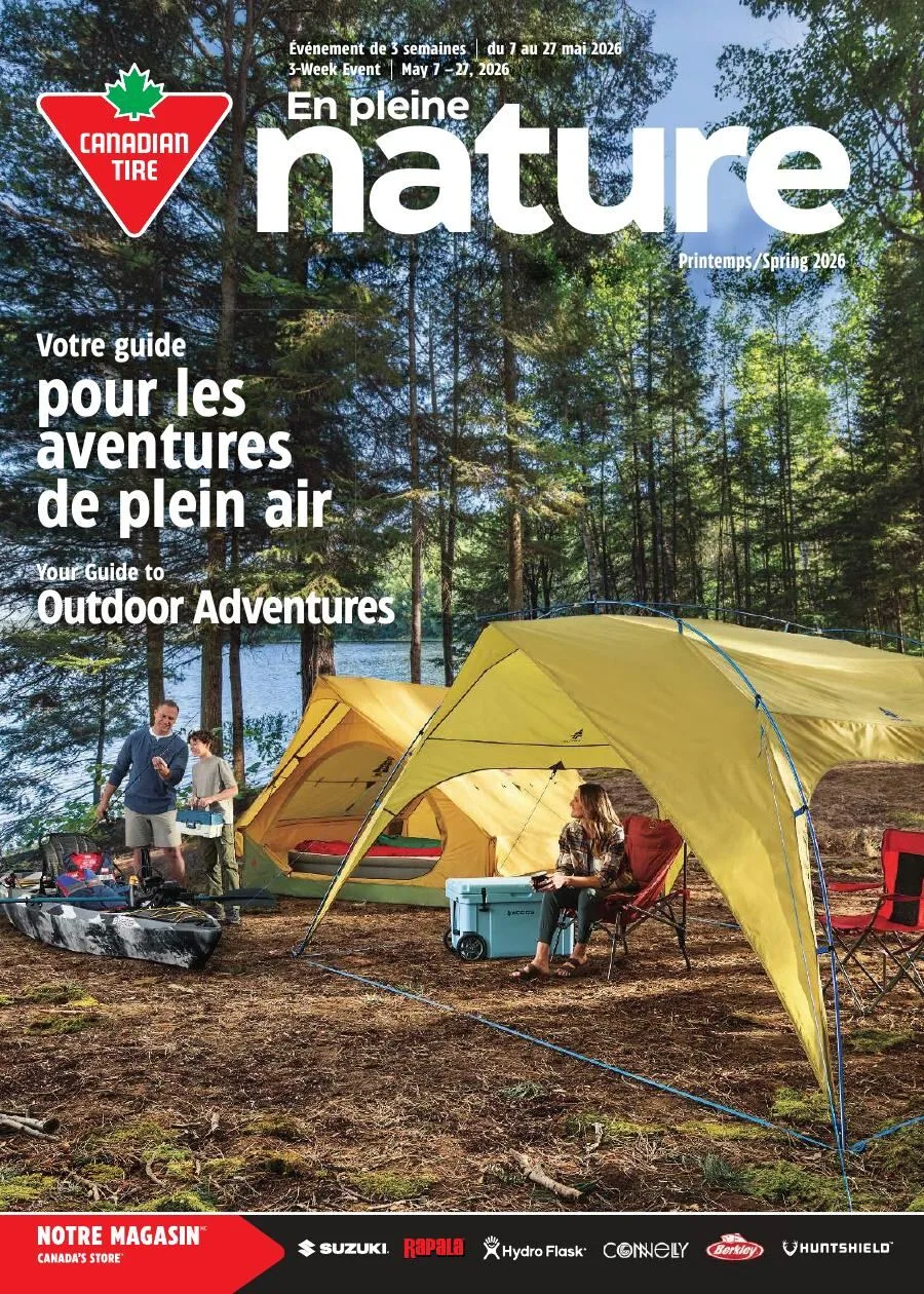 Page 1 de la Cahier Canadian Tire En pleine nature du 7 au 27 mai 2026