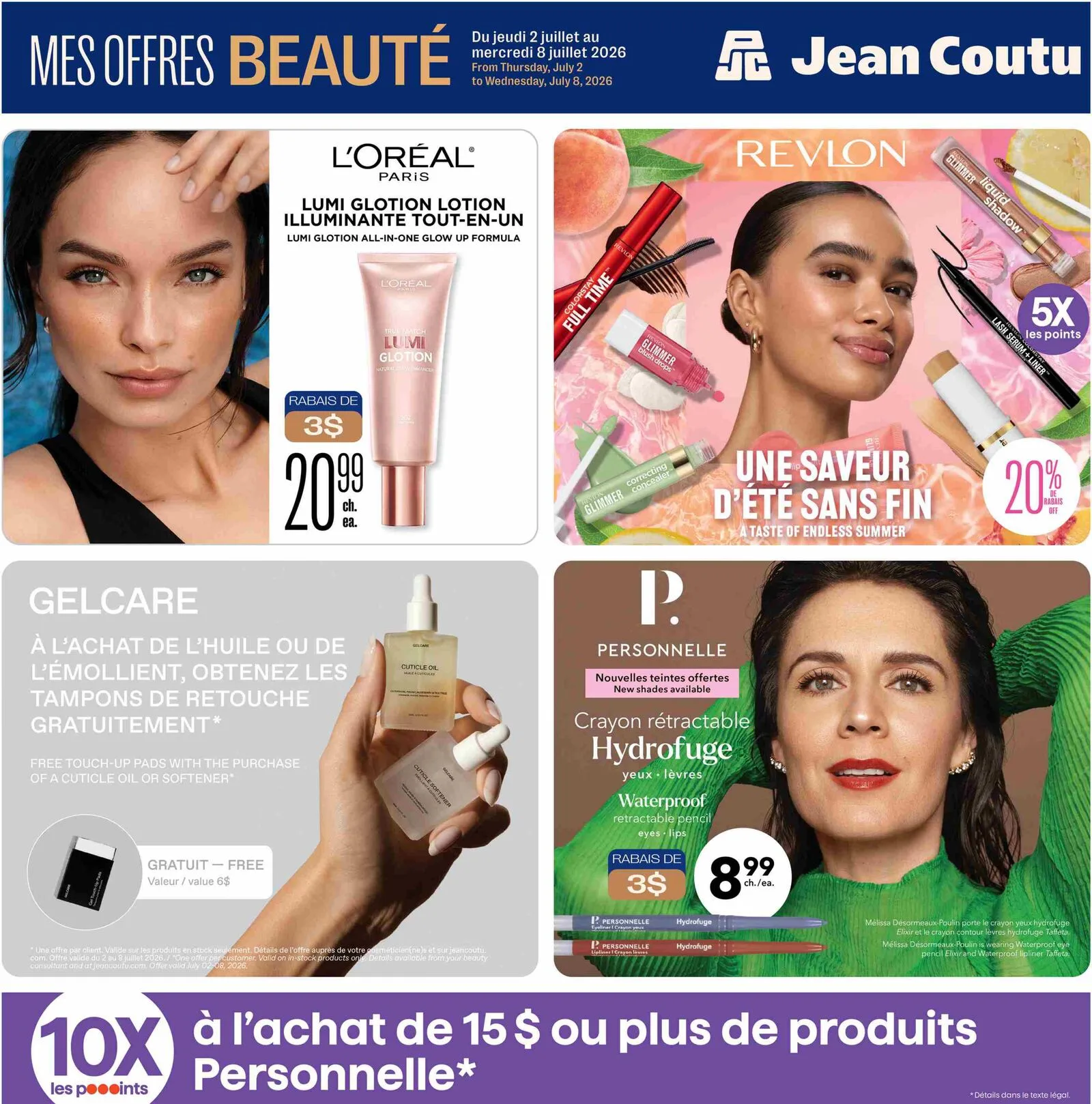 Page 1 de la Cahier Jean Coutu Beauté du 2 au 8 juillet 2026
