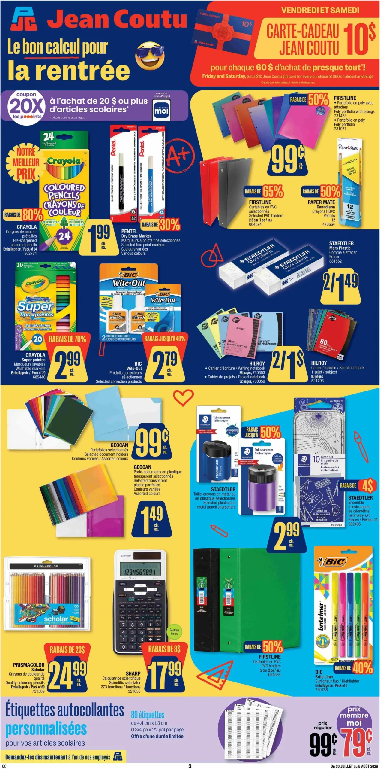 Page 1 de la Cahier Jean Coutu Scolaire du 30 juillet au 5 août 2026