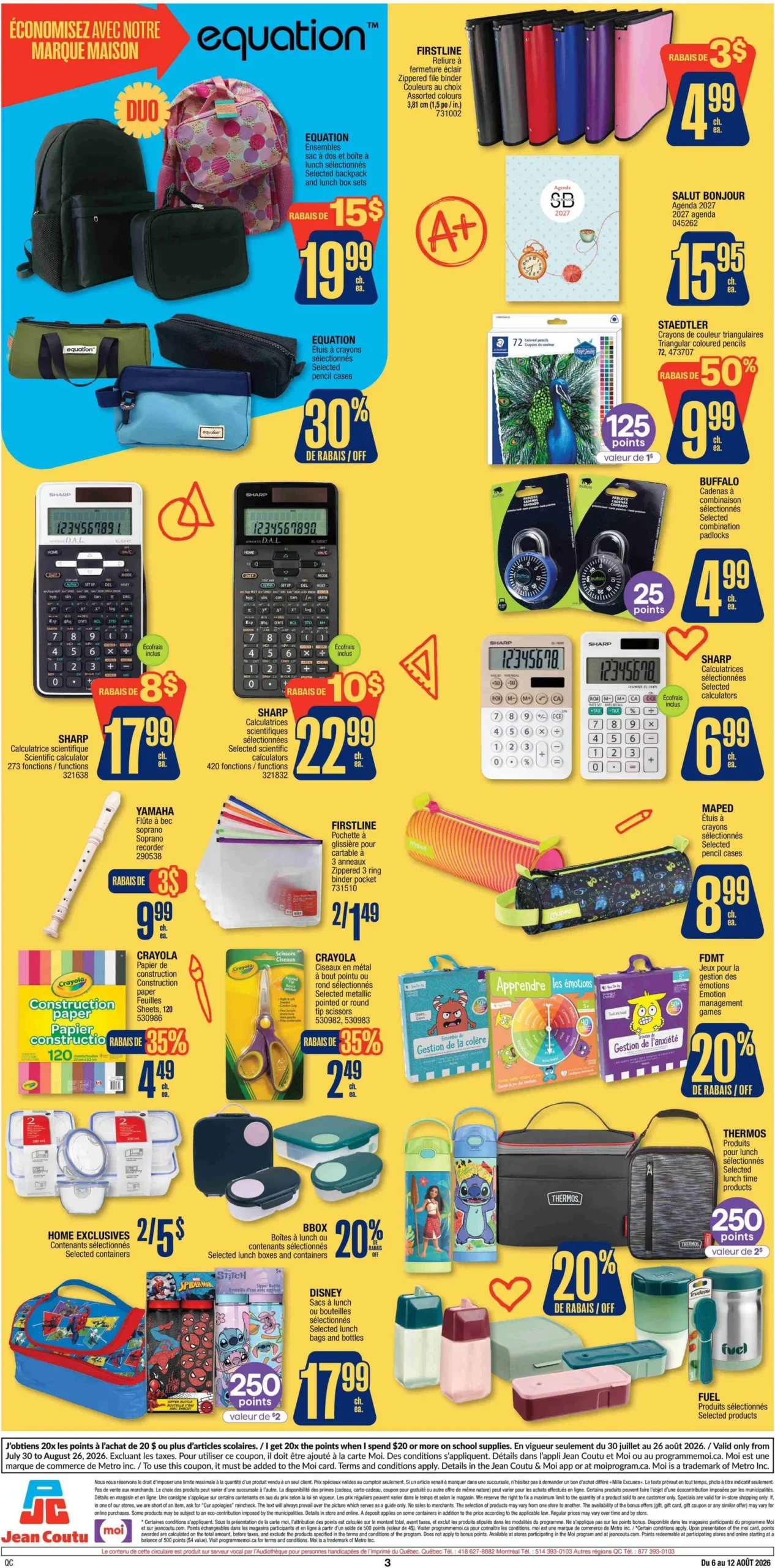 Page 3 de la Cahier Jean Coutu Scolaire du 6 au 12 août 2026