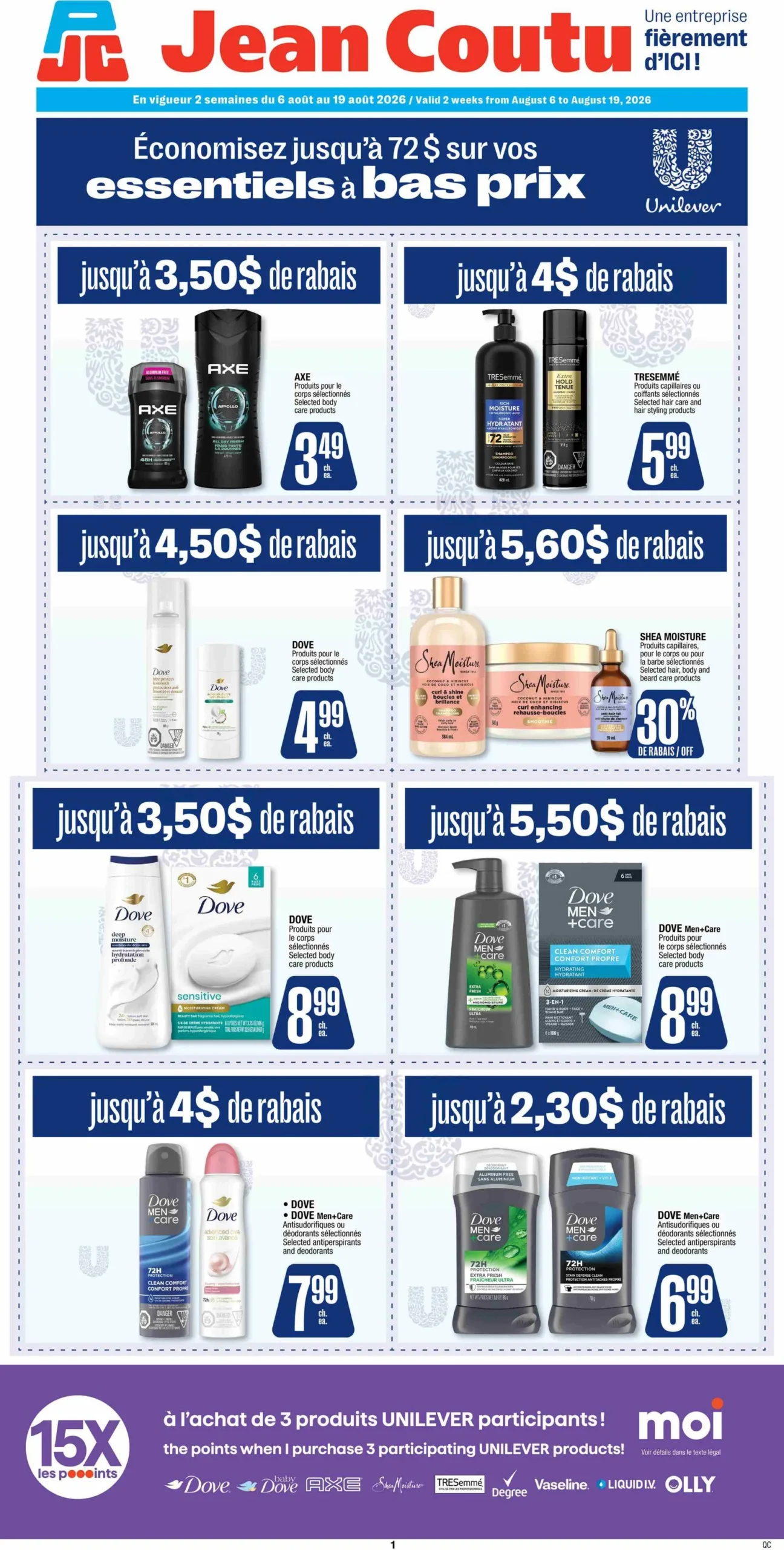 Page 1 de la Cahier Jean Coutu Unilever du 6 au 19 août 2026