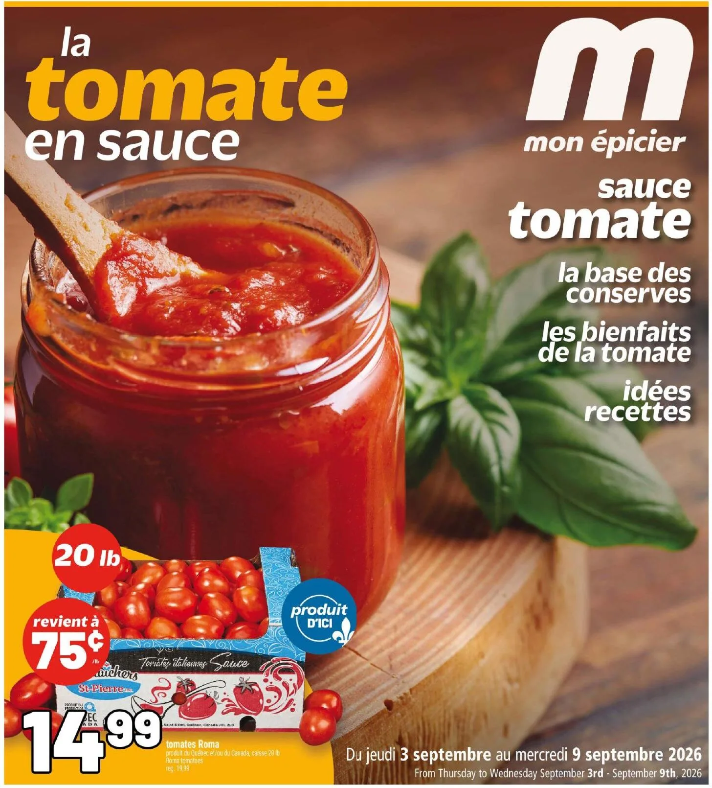 Page 1 de la Cahier Metro Sauce tomate du 3 au 9 septembre 2026