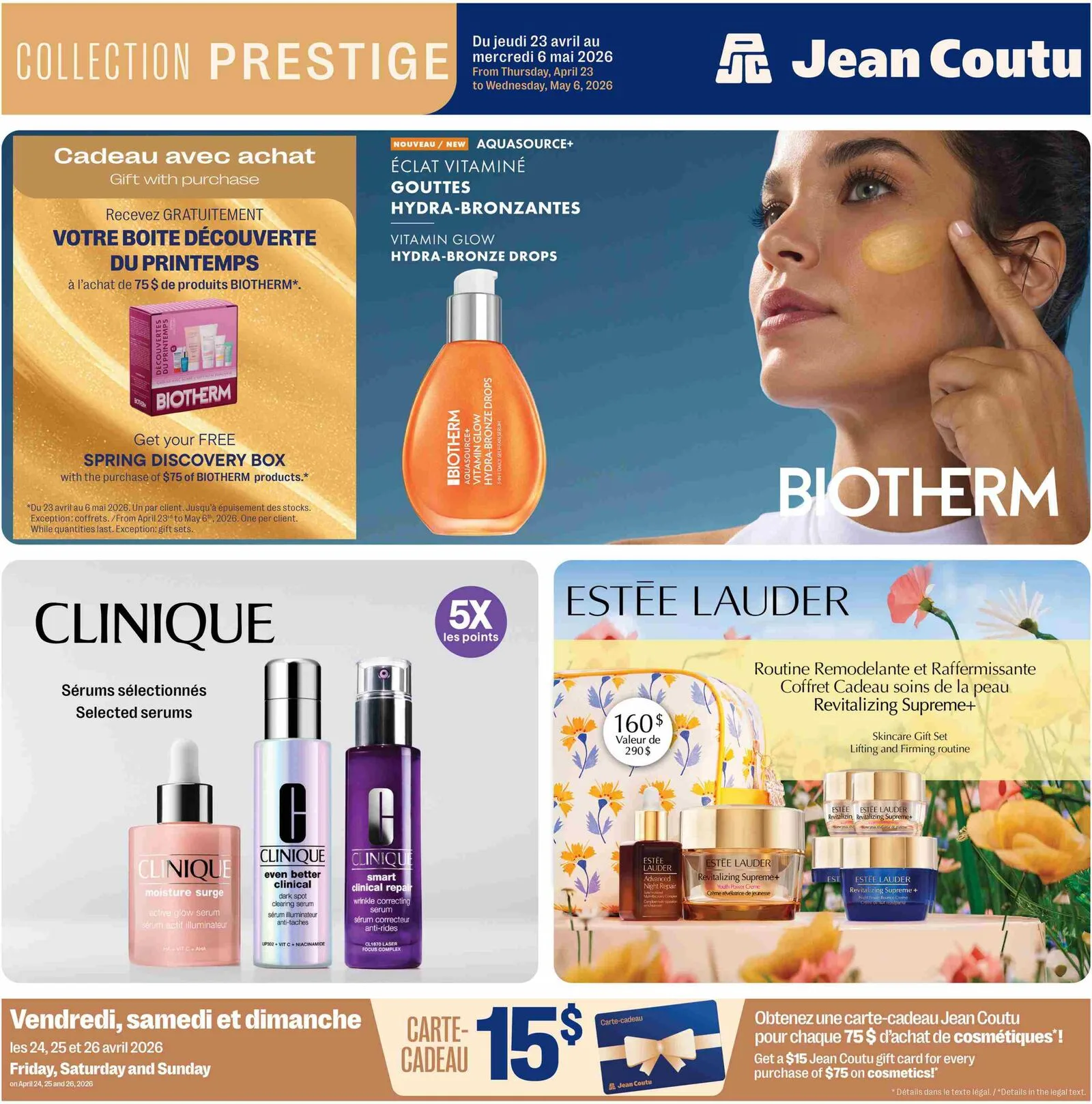 Page 1 de la Cahier Prestige Jean Coutu du 23 avril au 6 mai 2026