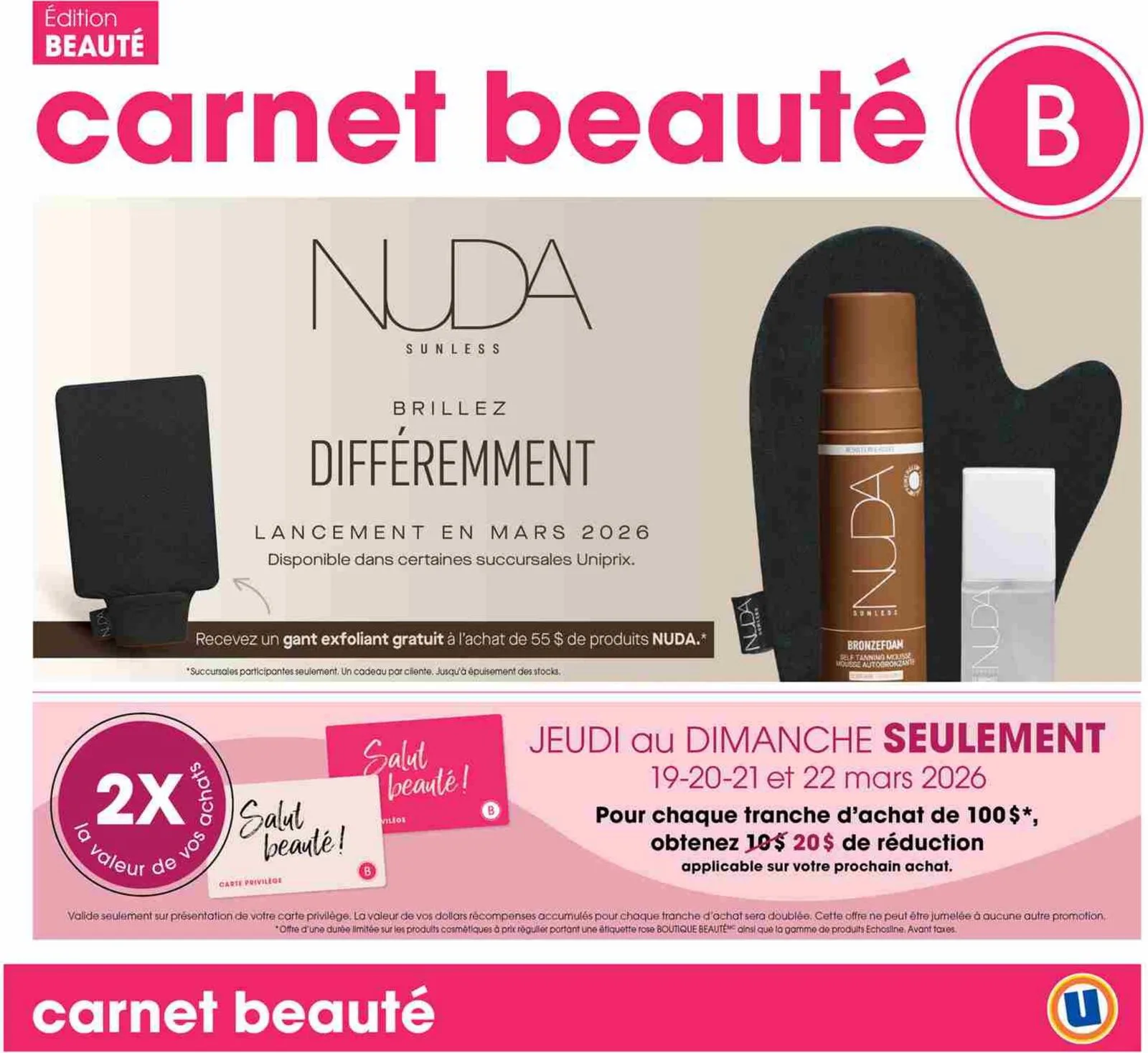 Page 1 de la Carnet Beauté Uniprix du 19 au 25 mars 2026
