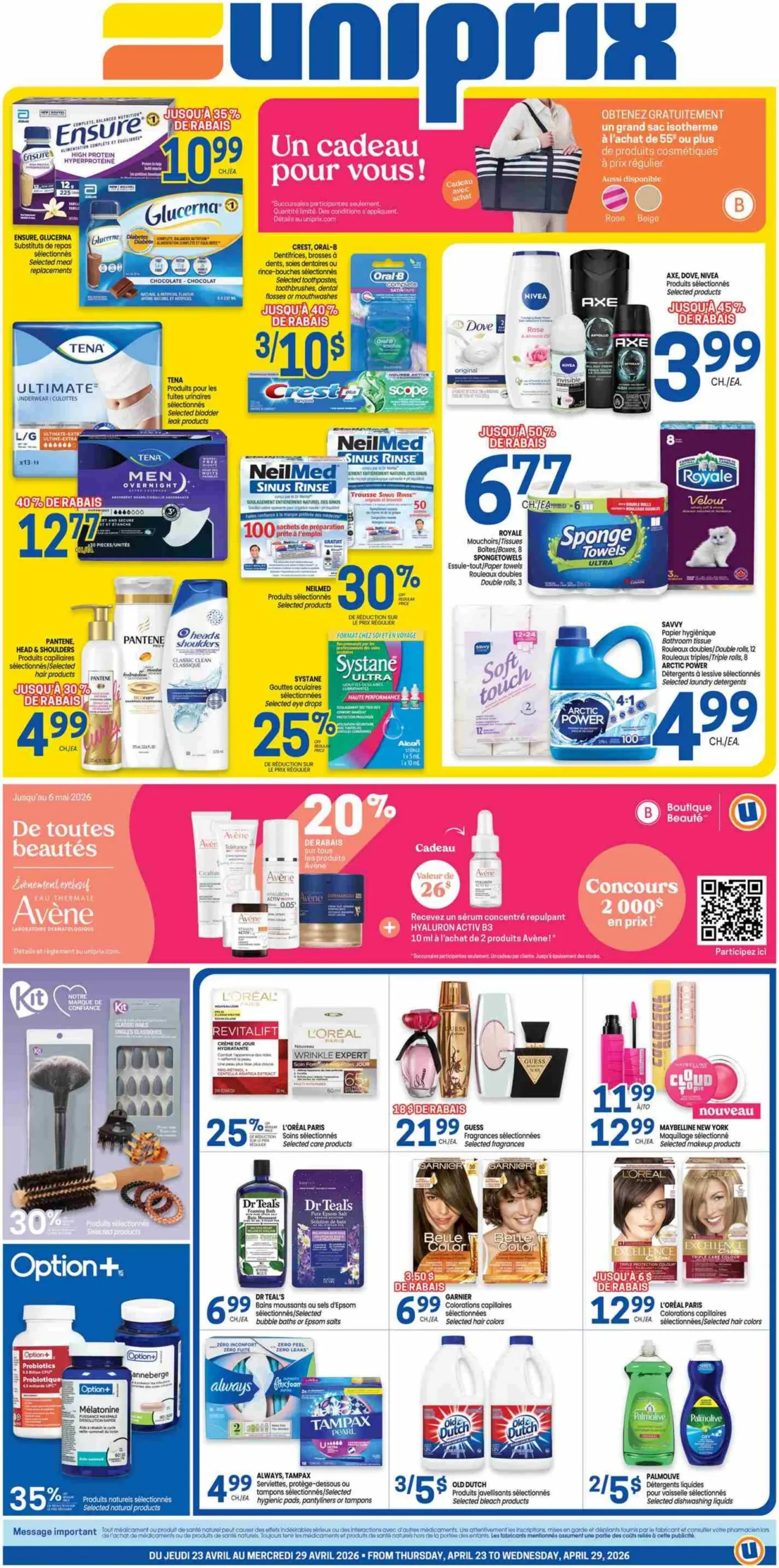 Page 1 de la Carnet Beauté Uniprix du 23 au 29 avril 2026