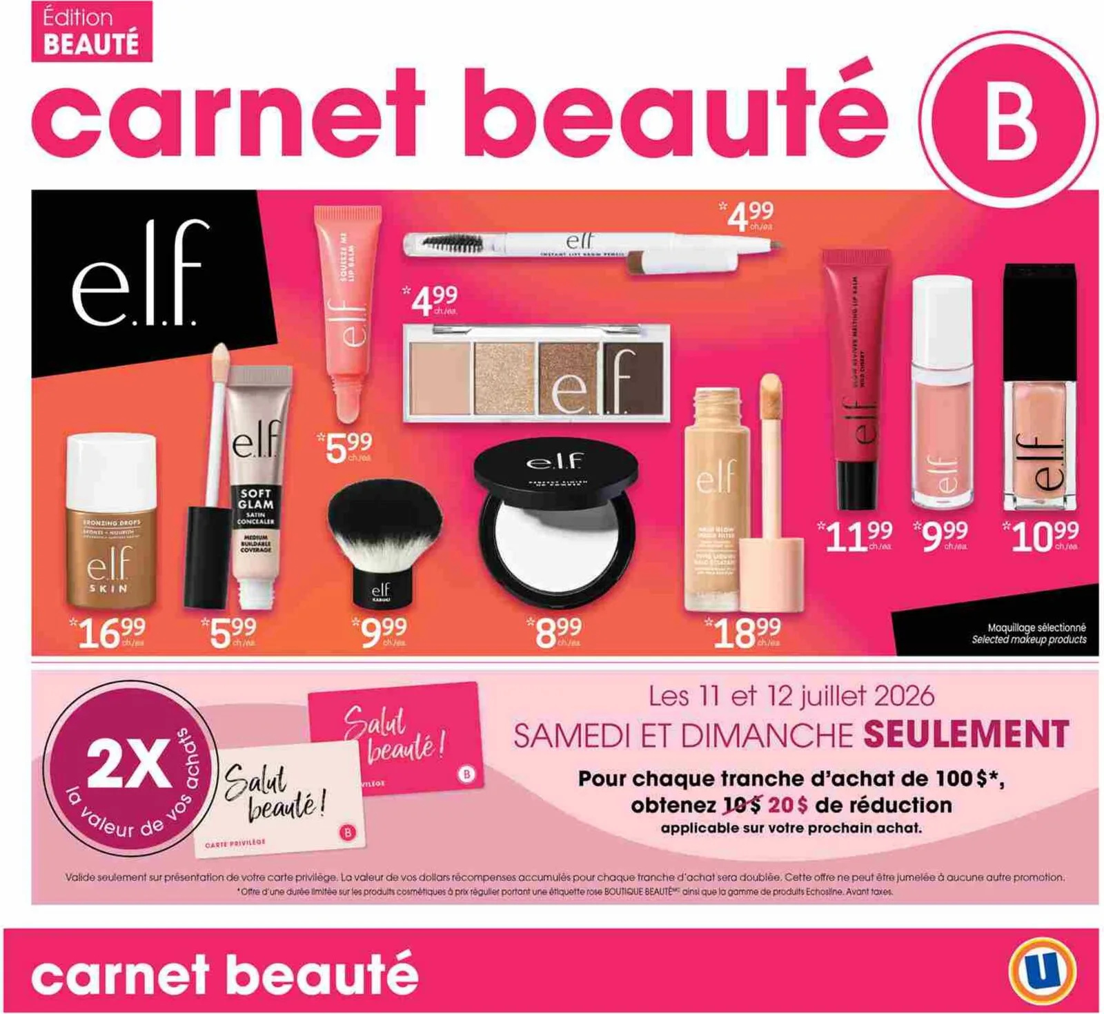 Page 1 de la Carnet Uniprix Beauté du 9 au 15 juillet 2026
