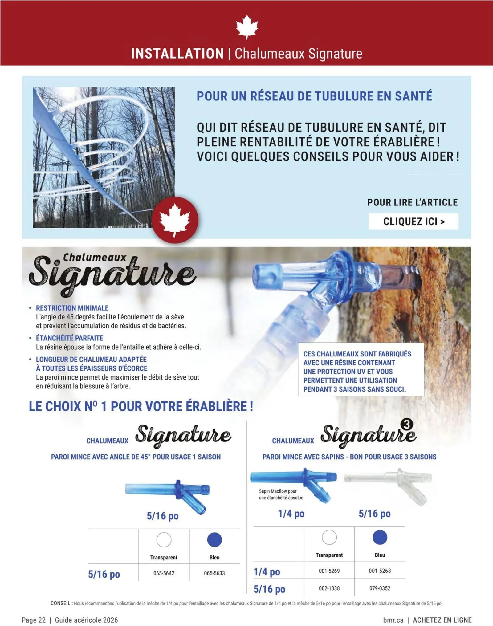 Page 22 de la Circulaire BMR Agrizone Guide Acéricole du 1 janvier au 31 décembre 2026