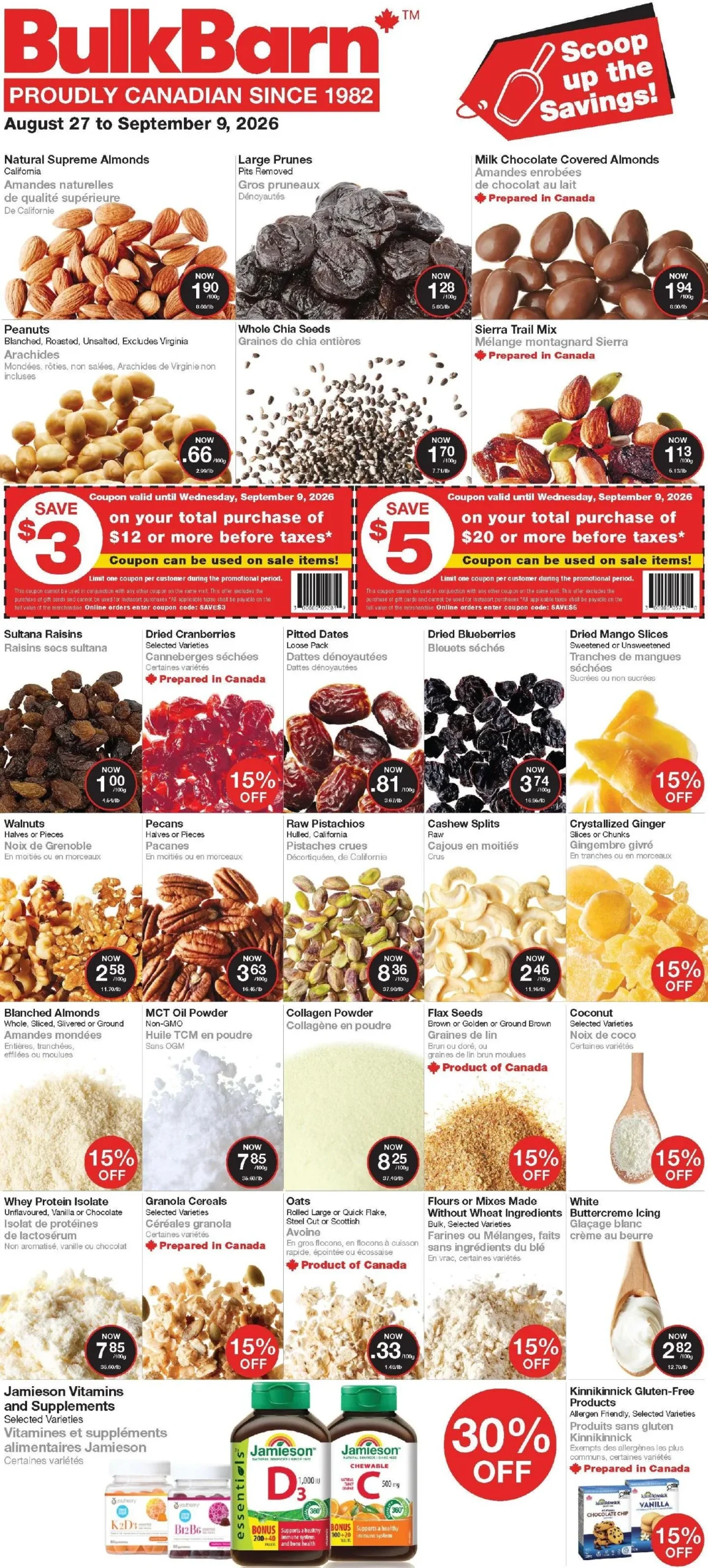 Page 1 de la Circulaire Bulk Barn du 27 août au 9 septembre 2026