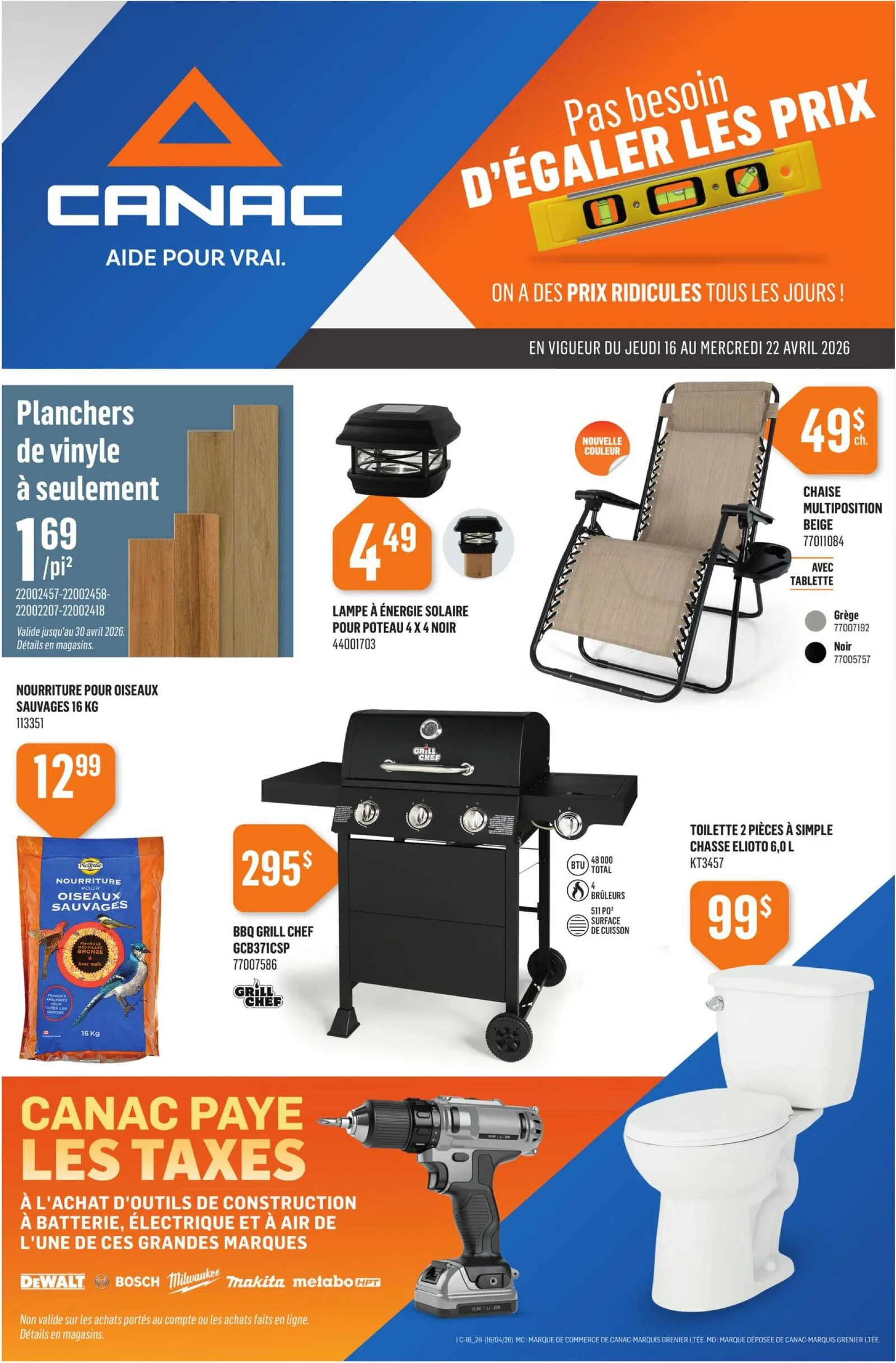 Page 1 de la Circulaire Canac du 16 au 22 avril 2026