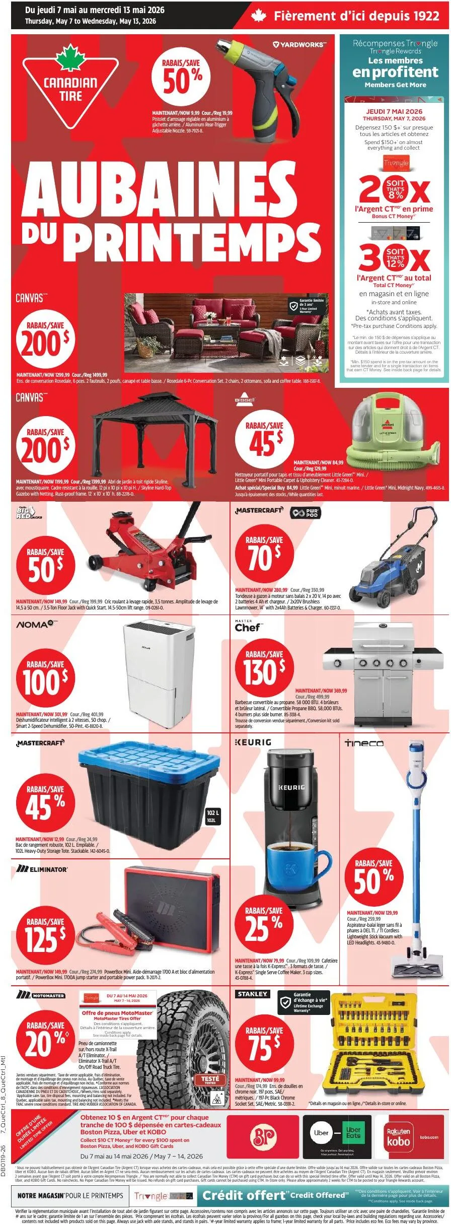 Page 1 de la Circulaire Canadian Tire Aubaines du Printemps du 7 au 13 mai 2026