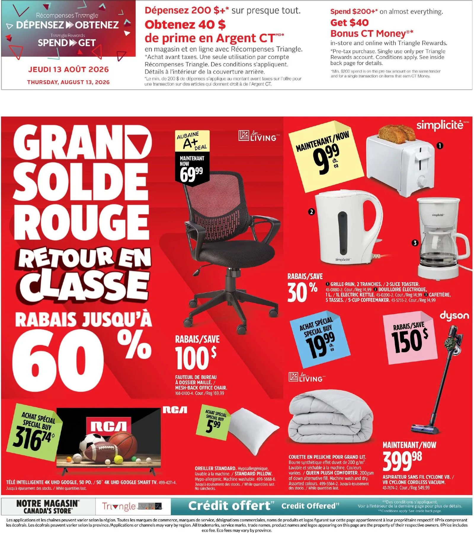 Page 1 de la Circulaire Canadian Tire Grand Solde Rouge Retour En Classe du 13 au 20 août 2026