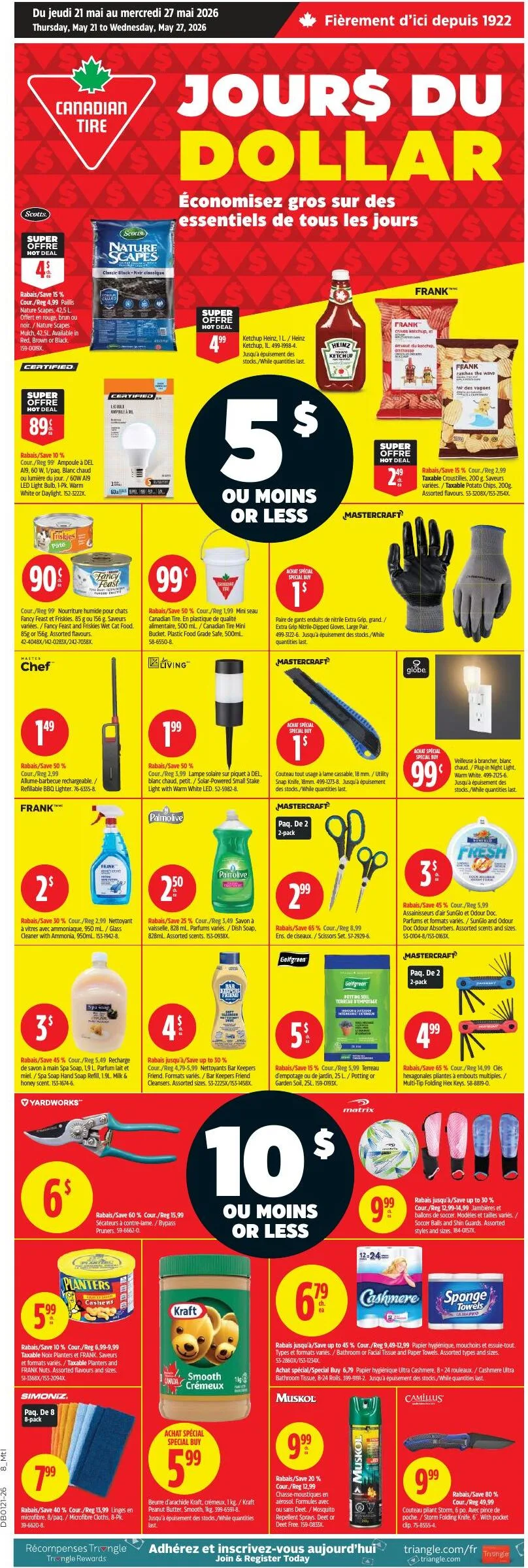 Page 1 de la Circulaire Canadian Tire Jours du dollar du 21 au 27 mai 2026