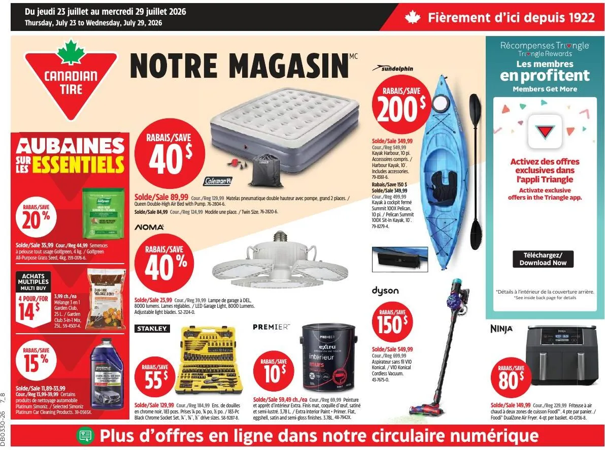 Page 1 de la Circulaire Canadian Tire du 23 au 29 juillet 2026