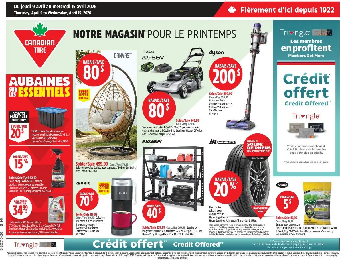 Page 1 de la Circulaire Canadian Tire du 9 au 15 avril 2026