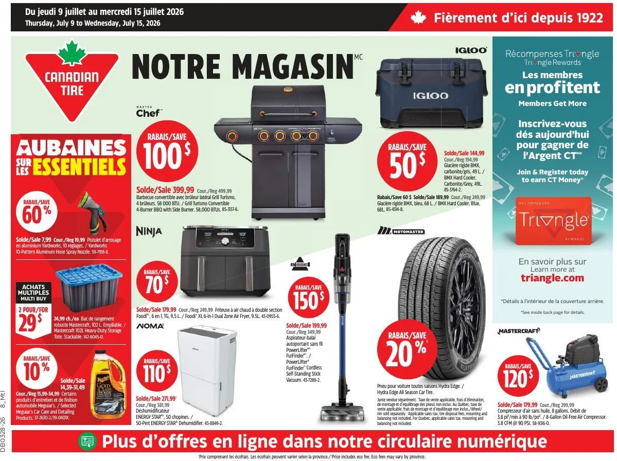 Page 1 de la Circulaire Canadian Tire du 9 au 15 juillet 2026