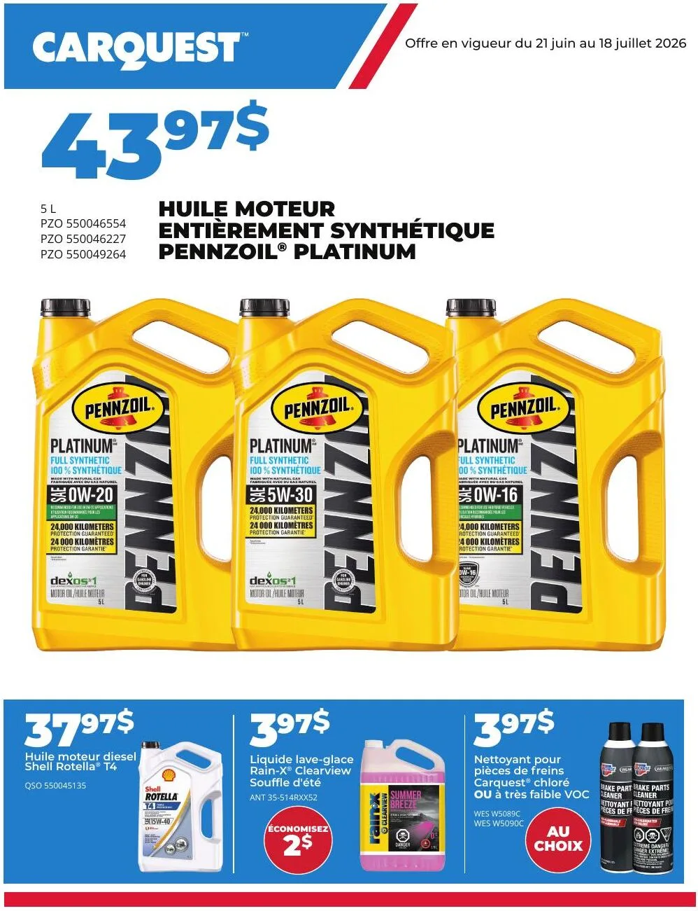 Page 1 de la Circulaire Carquest du 21 juin au 18 juillet 2026