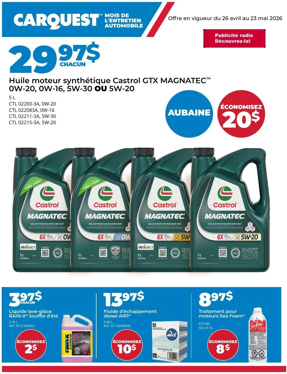 Page 1 de la Circulaire Carquest du 26 avril au 23 mai 2026