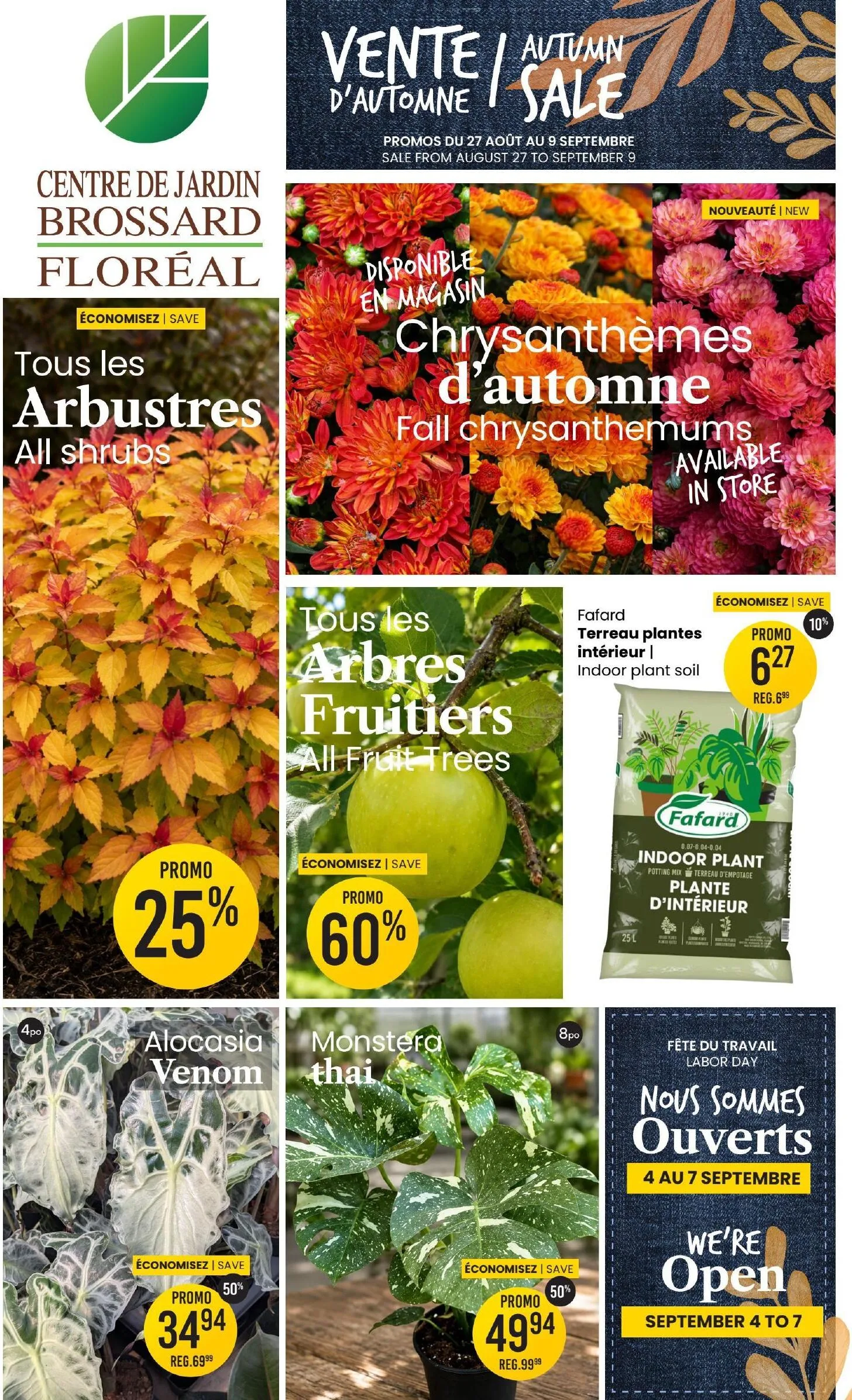 Page 1 de la Circulaire Centre de Jardin Brossard du 27 août au 9 septembre 2026