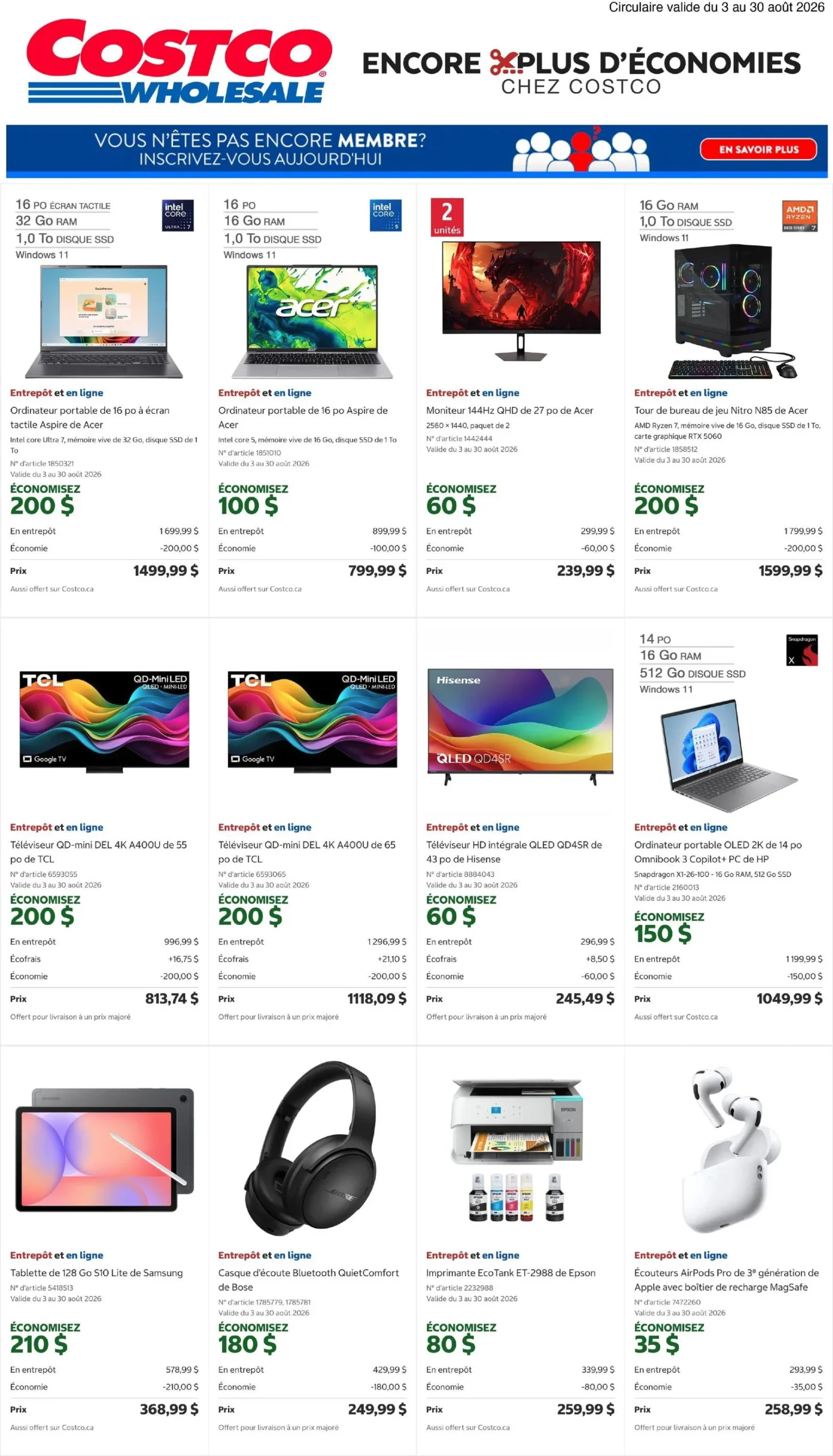 Page 1 de la Circulaire Costco du 3 au 30 août 2026