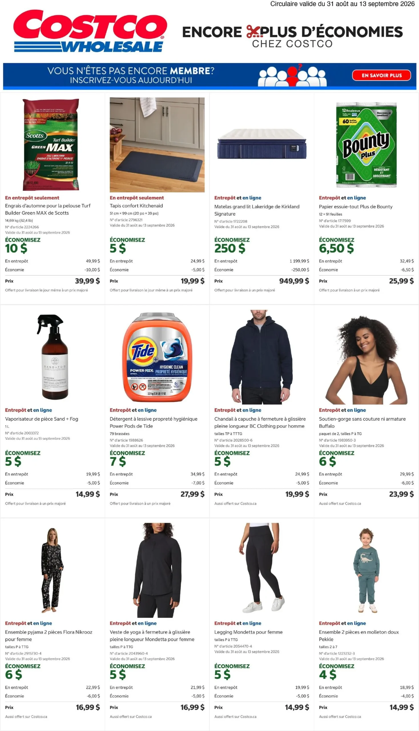 Page 1 de la Circulaire Costco du 31 août au 13 septembre 2026