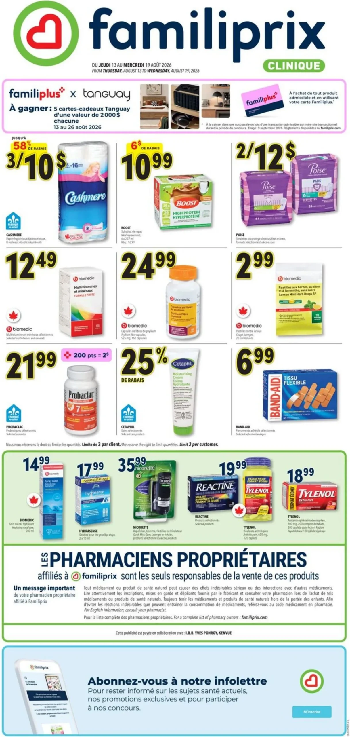 Page 1 de la Circulaire Familiprix Clinique du 13 au 19 août 2026