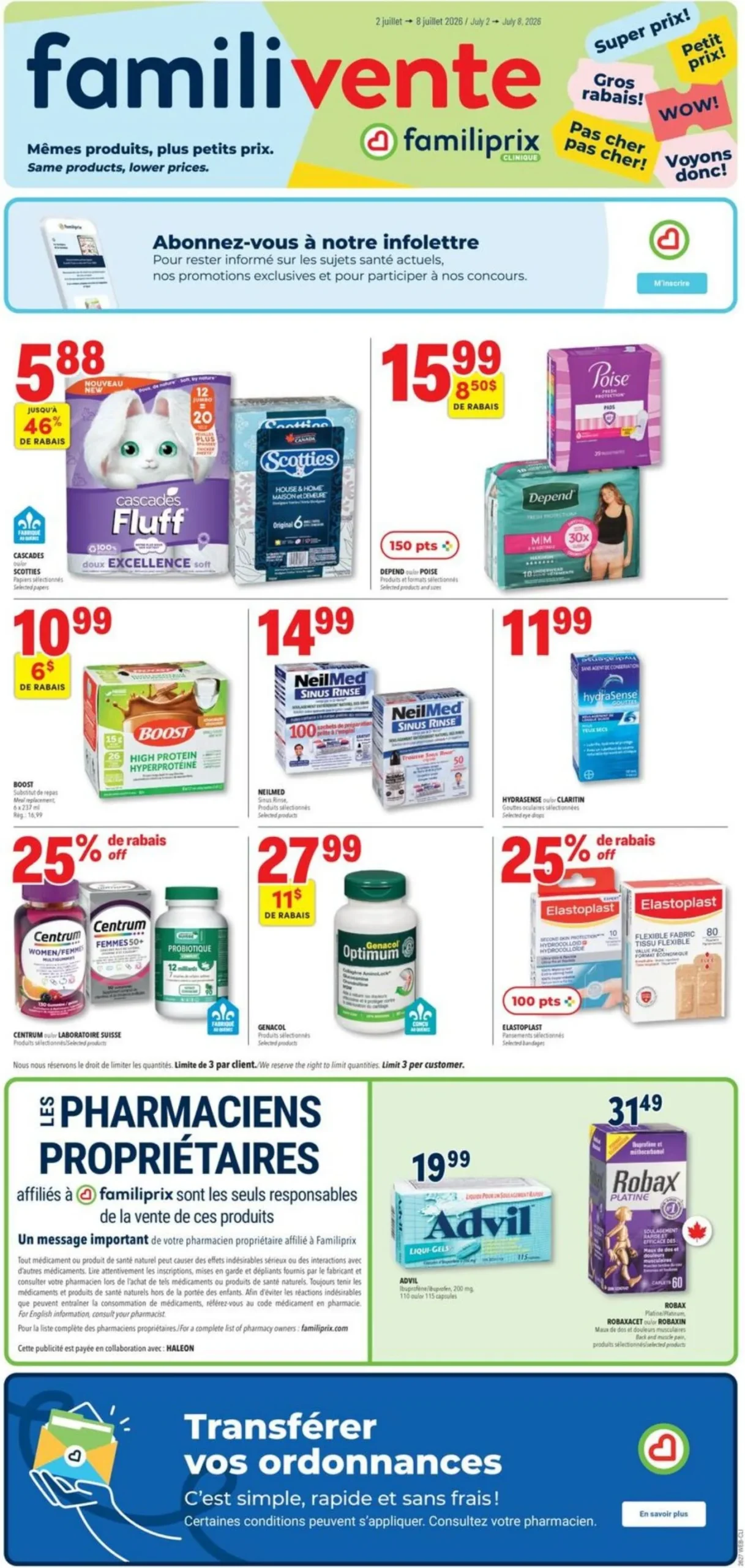 Page 1 de la Circulaire Familiprix Clinique du 2 au 8 juillet 2026
