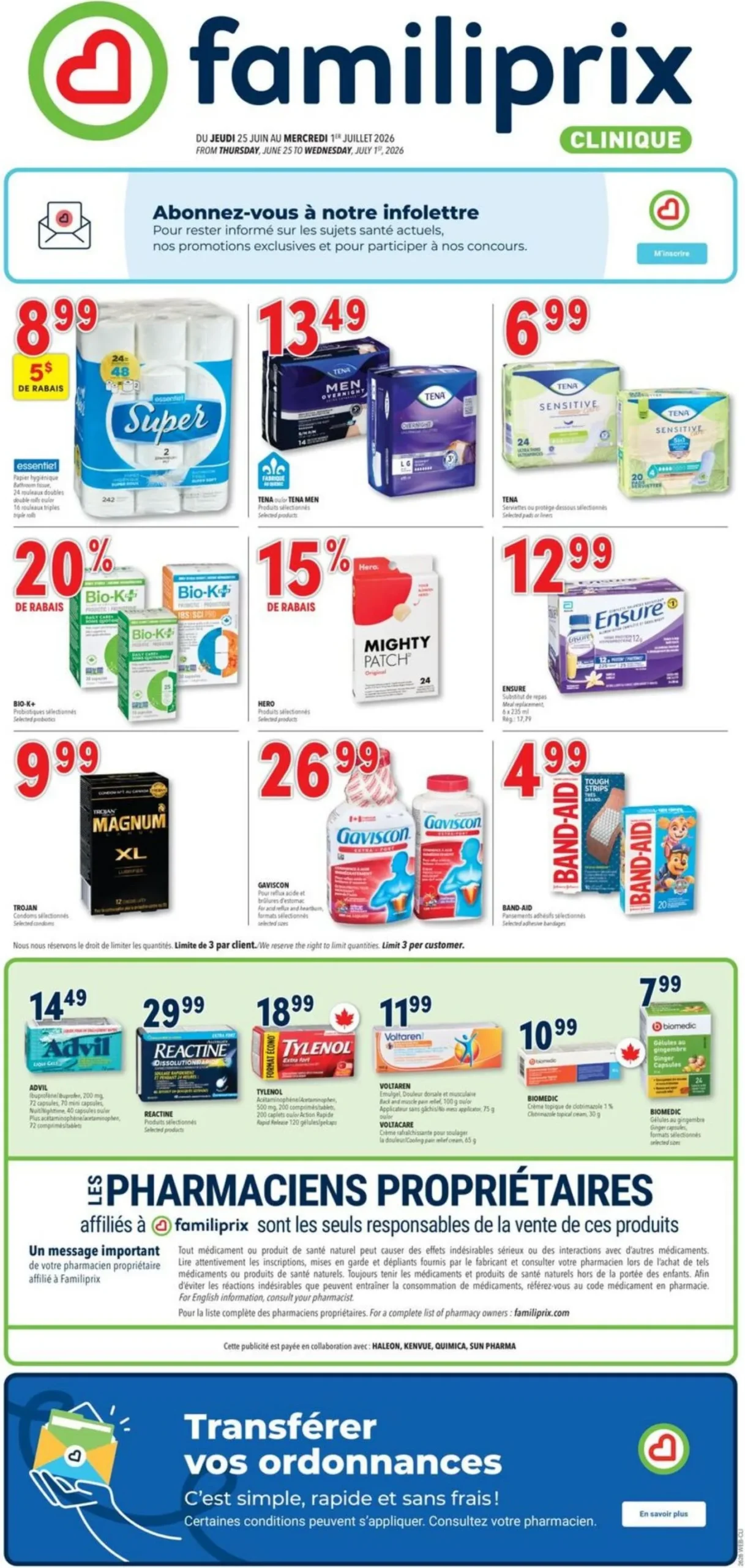 Page 1 de la Circulaire Familiprix Clinique du 25 juin au 1 juillet 2026