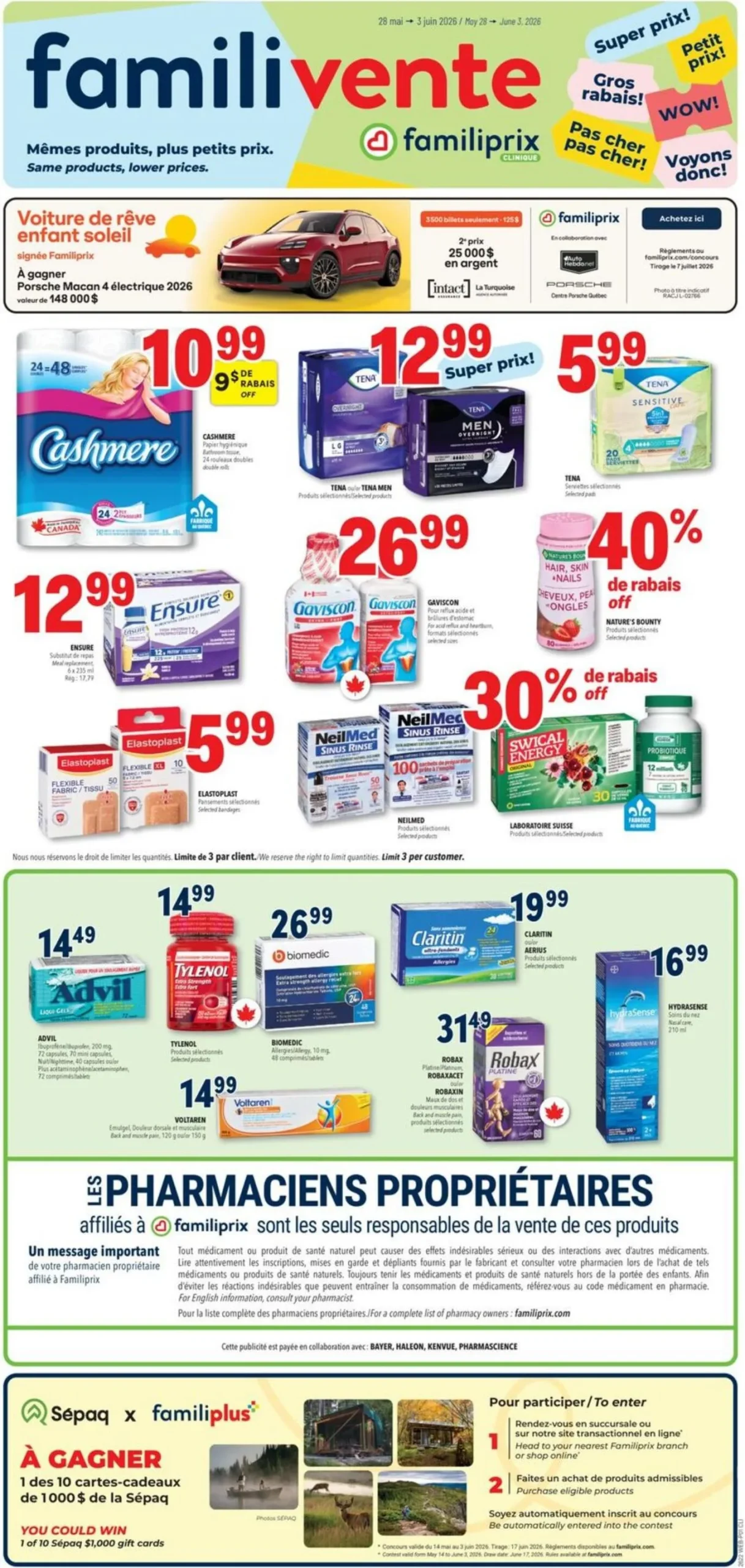 Page 1 de la Circulaire Familiprix Clinique du 28 mai au 3 juin 2026