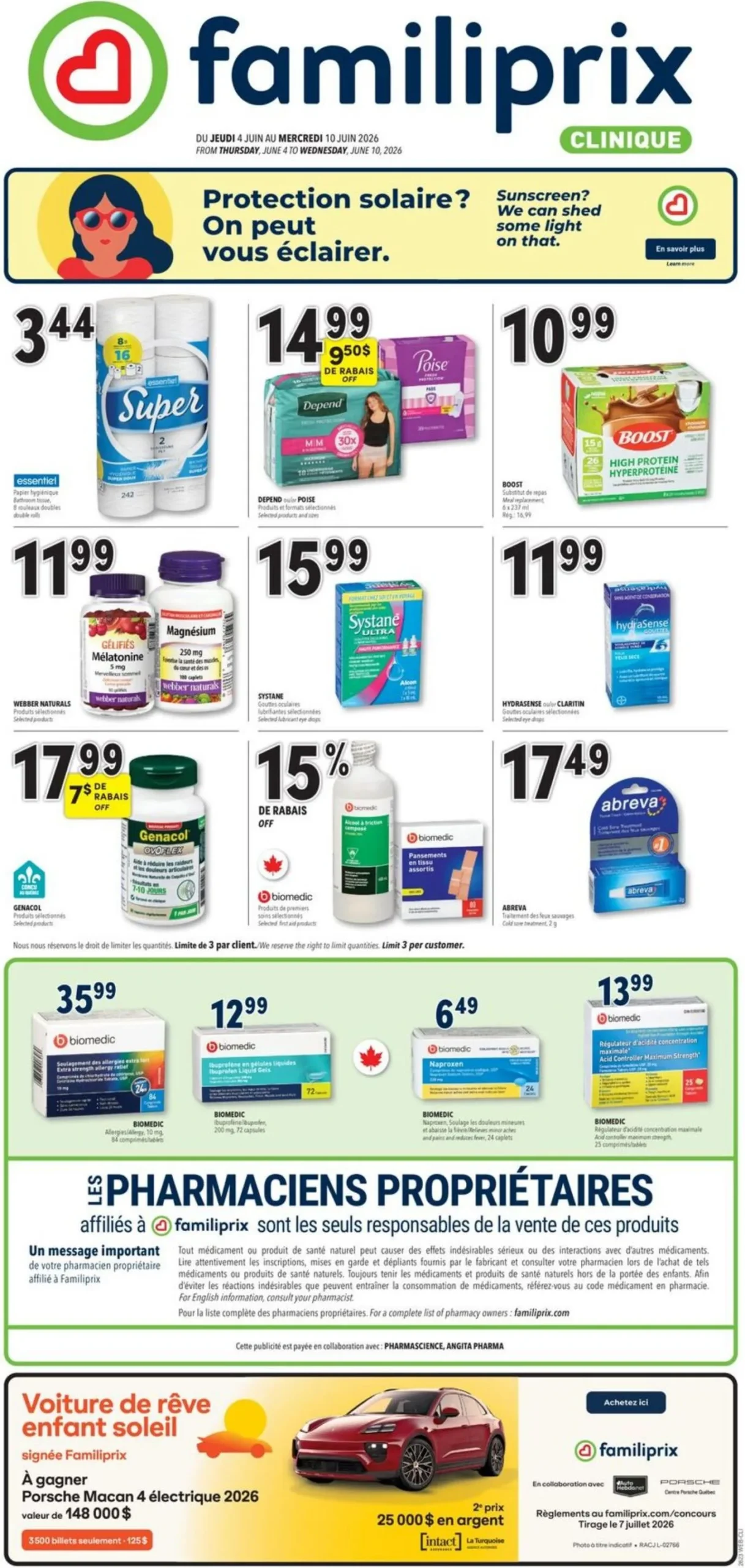 Page 1 de la Circulaire Familiprix Clinique du 4 au 10 juin 2026