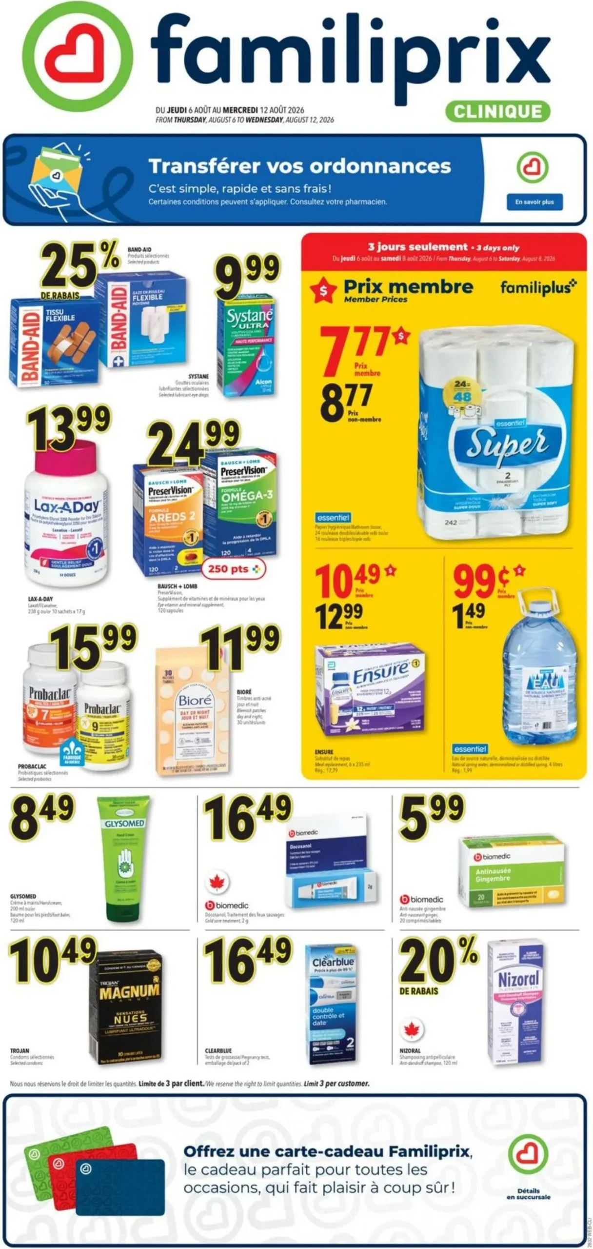 Page 1 de la Circulaire Familiprix Clinique du 6 au 12 août 2026